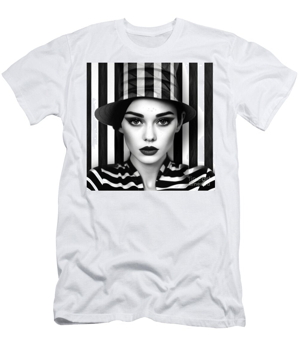 A Black and White Image of a Woman in the Styl Dfc a Baa Fbafaf Artistic Rifki T-Shirt