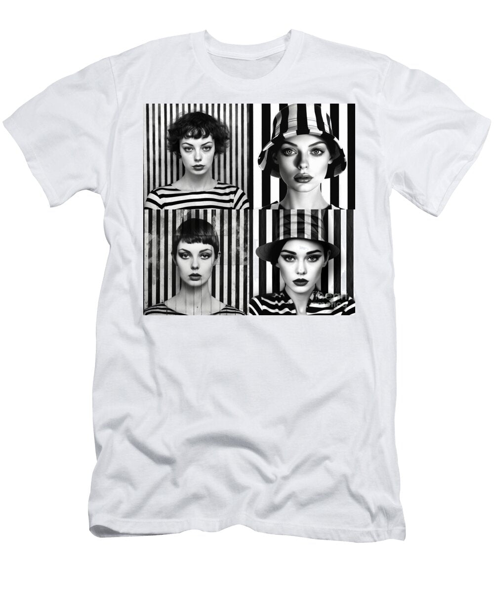 A Black and White Image of a Woman in the Styl E B Dee Acbbea Artistic Rifki T-Shirt