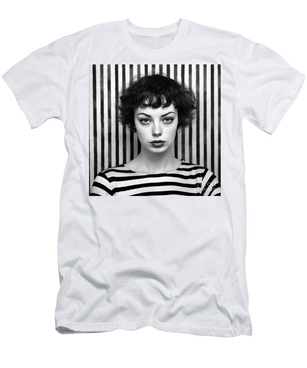 A Black and White Image of a Woman in the Styl Fbfc E Ad Ebcea Artistic Rifki T-Shirt