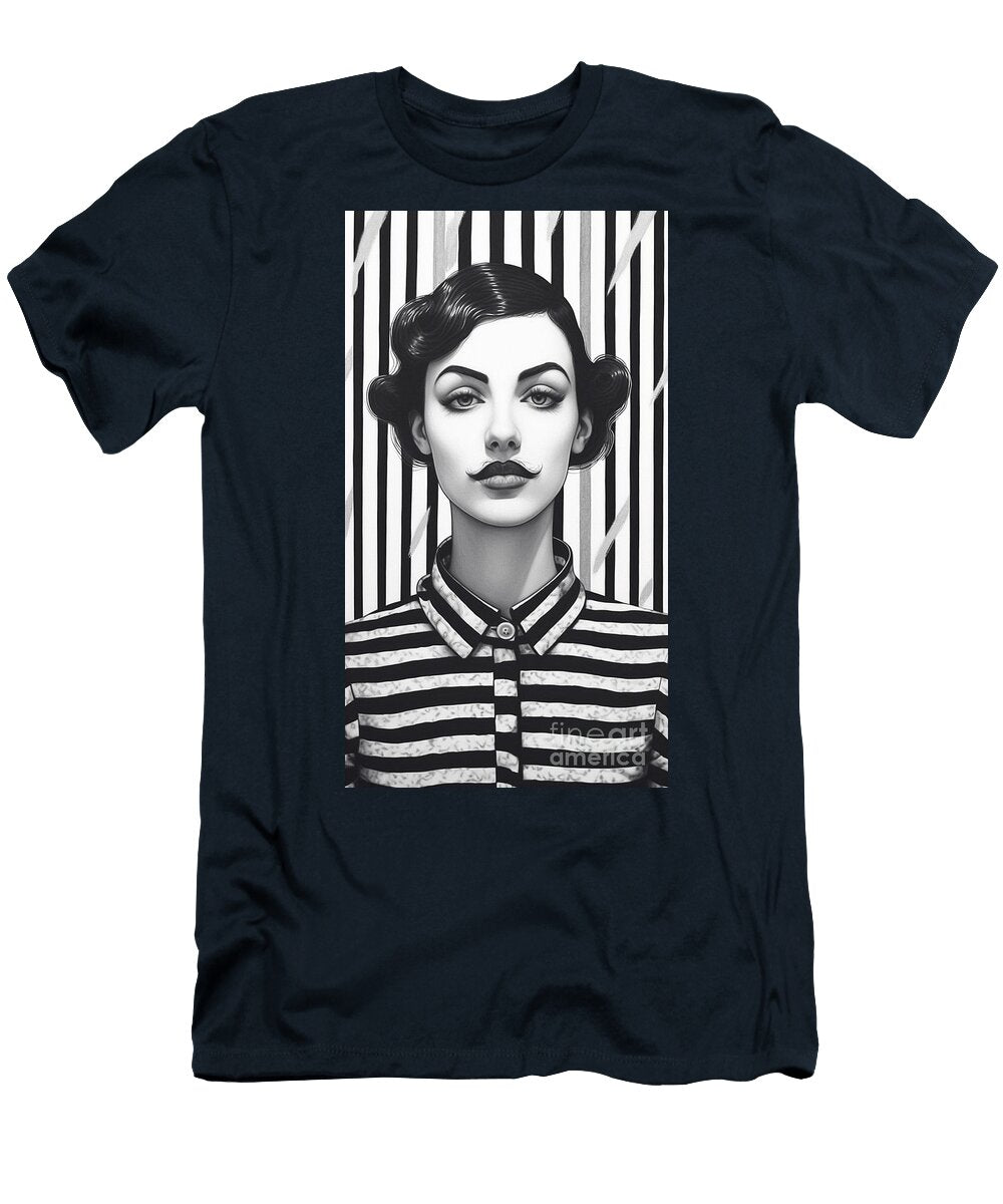 A Black and White Image of a Woman with a Moust Bae Ac D Cbc Artistic Rifki T-Shirt