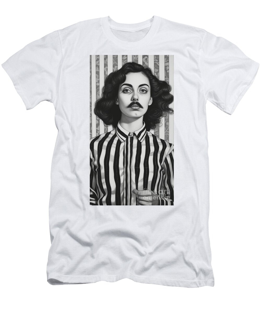 A Black and White Image of a Woman with a Moust Cded Aab B a Dede Artistic Rifki T-Shirt