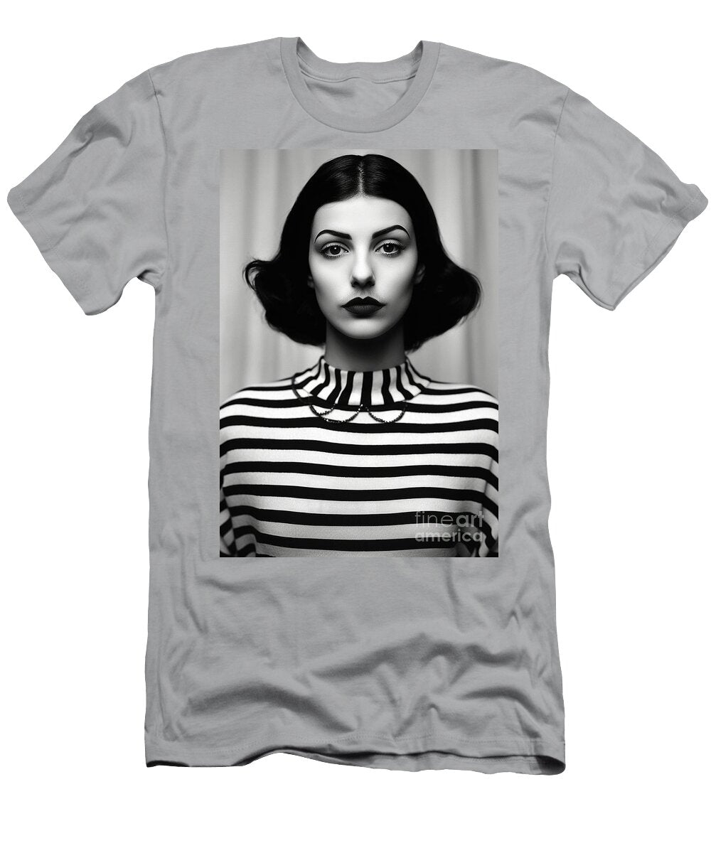 A Black and White Image of a Woman with a Moust Cf B Bd Efcedc Artistic Rifki T-Shirt