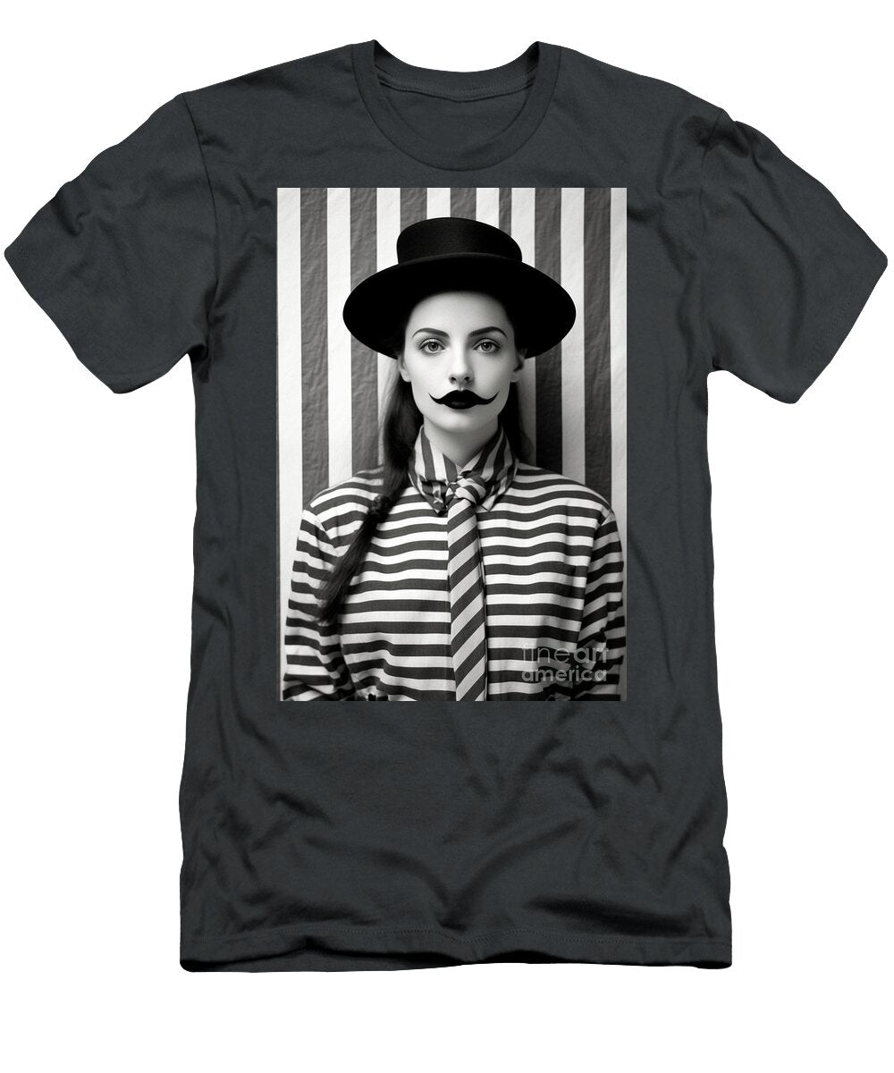 A Black and White Image of a Woman with a Moust D a B Cb Aad Artistic Rifki T-Shirt