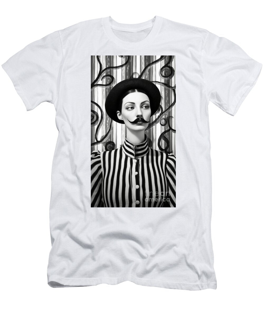 A Black and White Image of a Woman with a Moust Fbddcd Ea F Ae Cececd Artistic Rifki T-Shirt