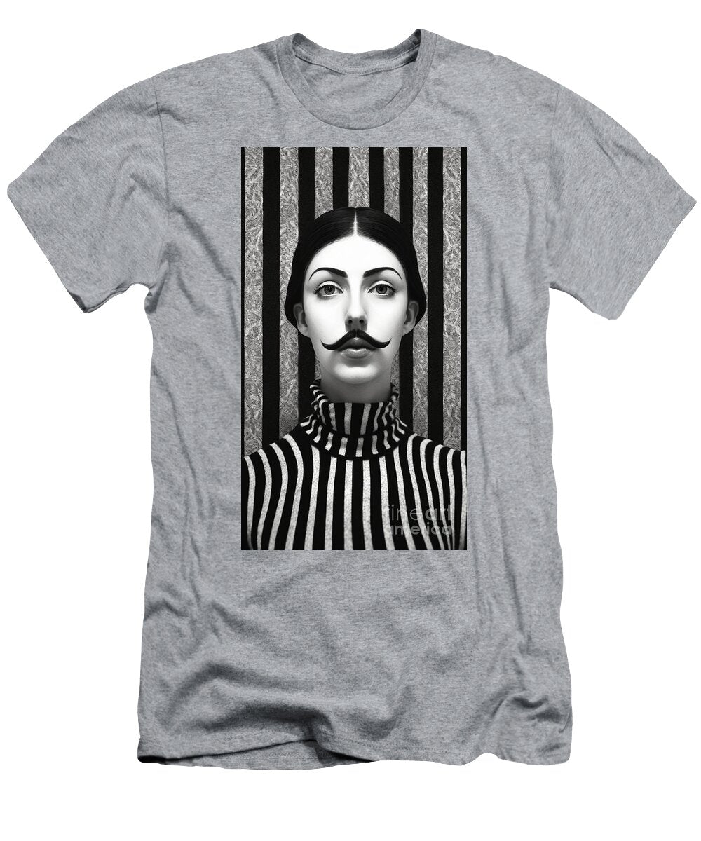 A Black and White Image of a Woman with a Moust Ff F Ee Ac Bceba Artistic Rifki T-Shirt