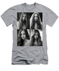 A Black and White Photo of a Woman with Long Ha Bca C E Cebb Artistic Rifki T-Shirt