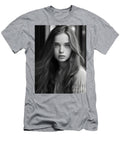 A Black and White Photo of a Woman with Long Ha Cdaf Eb Ff Ba Bdf Artistic Rifki T-Shirt