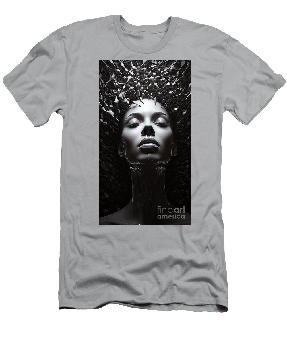A Black and White Picture of a Woman with Her H Fbdc F a Cb Efa By Asar Studios Artistic Rifki T-Shirt