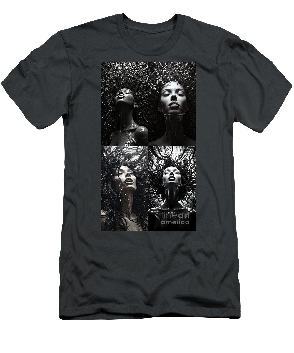 A Black and White Picture of a Woman with Her H Feb Efecaa By Asar Studios Artistic Rifki T-Shirt