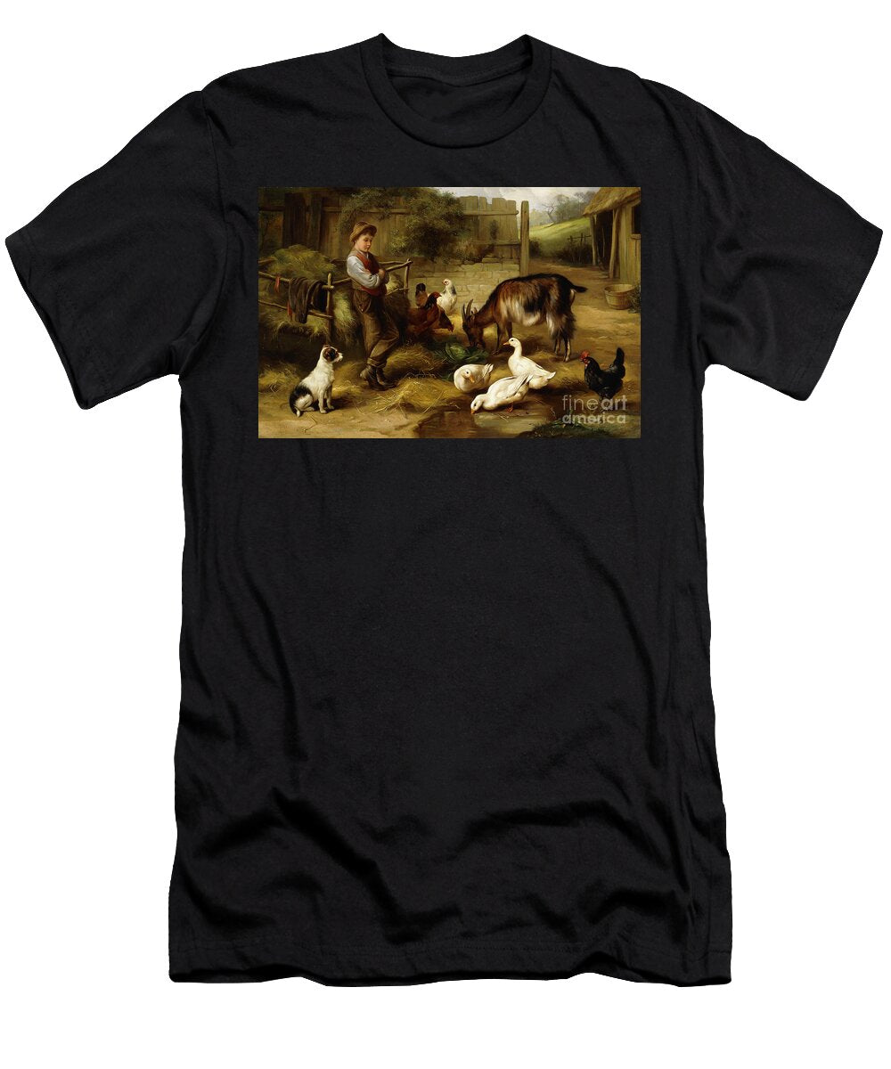 A Boy with Poultry and a Goat in a Farmyard 1903 Charles Hunt T-Shirt