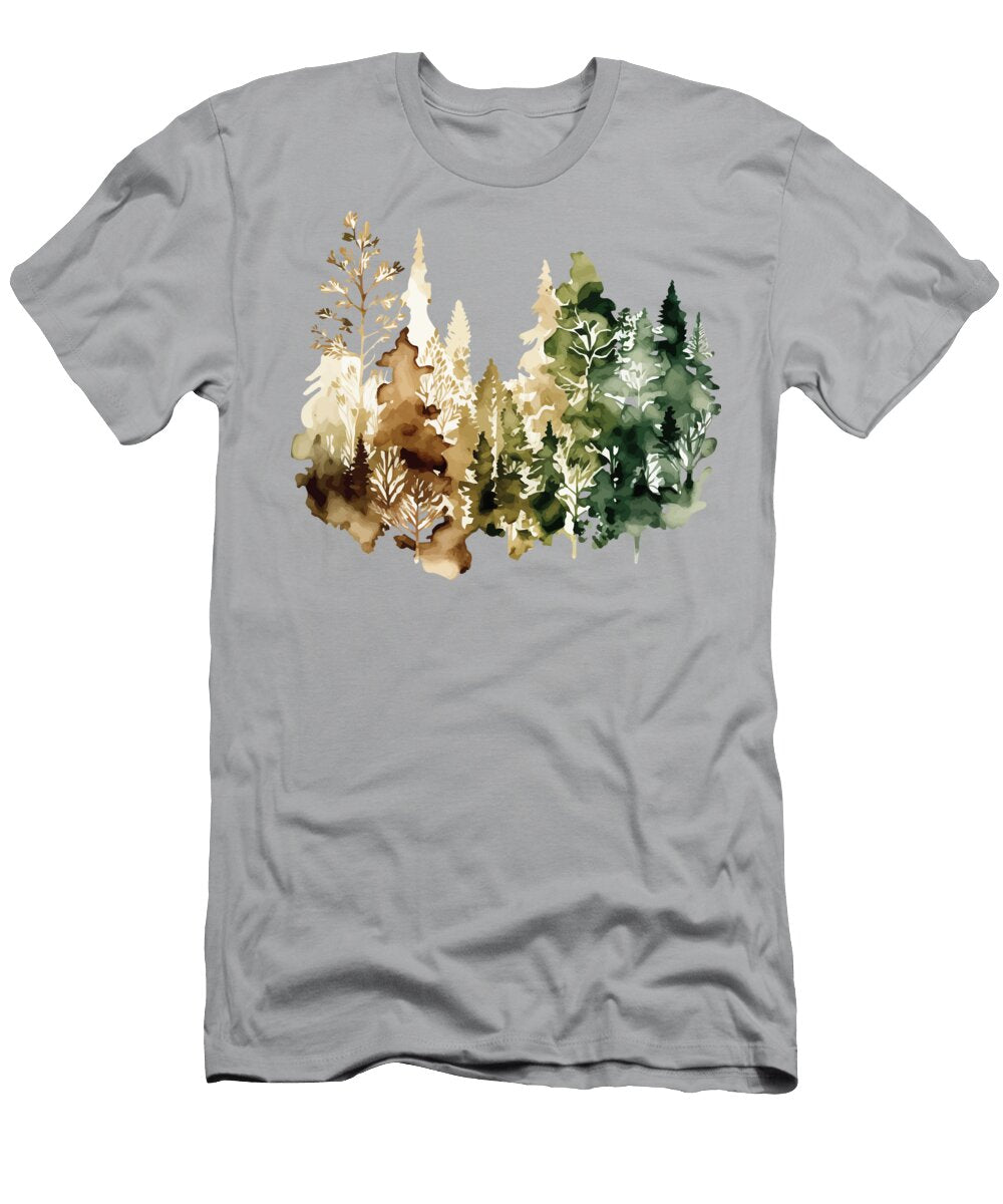 A Delicate Ombre Forest Sepia to Green Watercolor Trees and Leaves G Van Rooyen T-Shirt