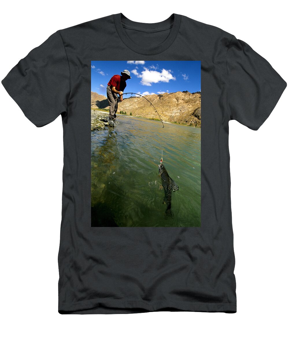 A Fisherman Pulls a Trout Olivier Renck T-Shirt