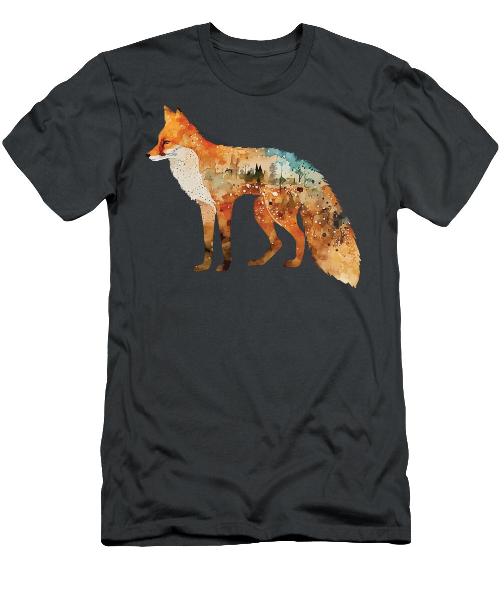 A Fox Overlaid with Bohemian Forest Scene in Watercolor Boho Animals G Van Rooyen T-Shirt