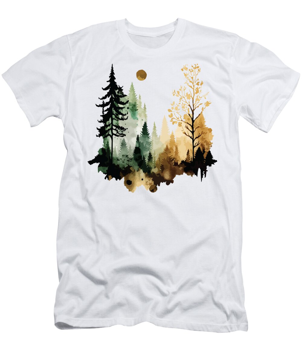 A Sepia Forest Under the Moon Watercolor Trees and Leaves G Van Rooyen T-Shirt