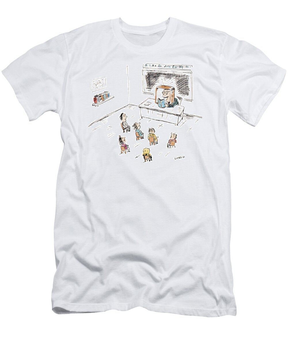 A Teacher with a Tv for a Head Reads a Book to David Sipress T-Shirt