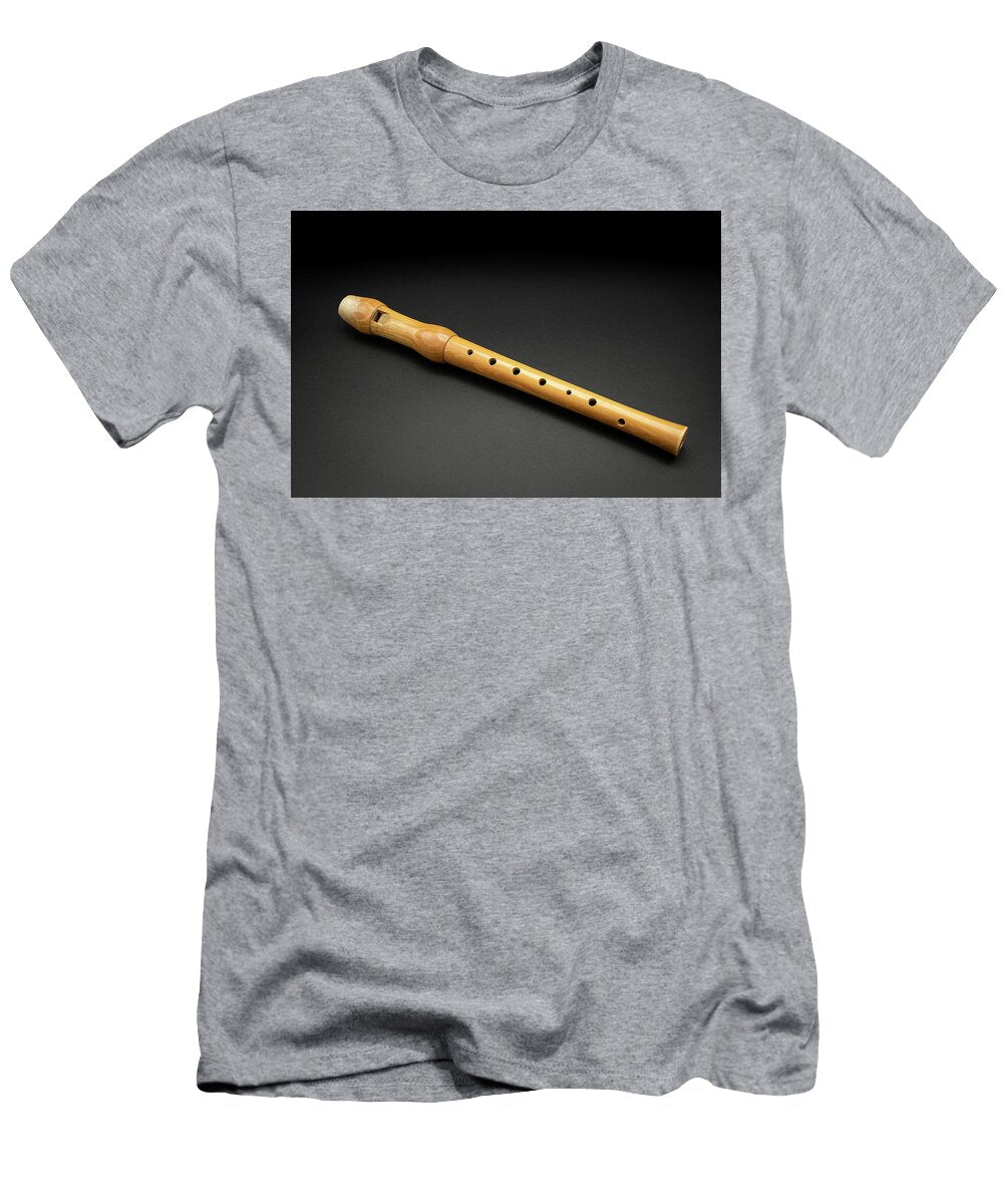 A Wooden Soprano Recorder Lying on Black Background Stefan Rotter T-Shirt
