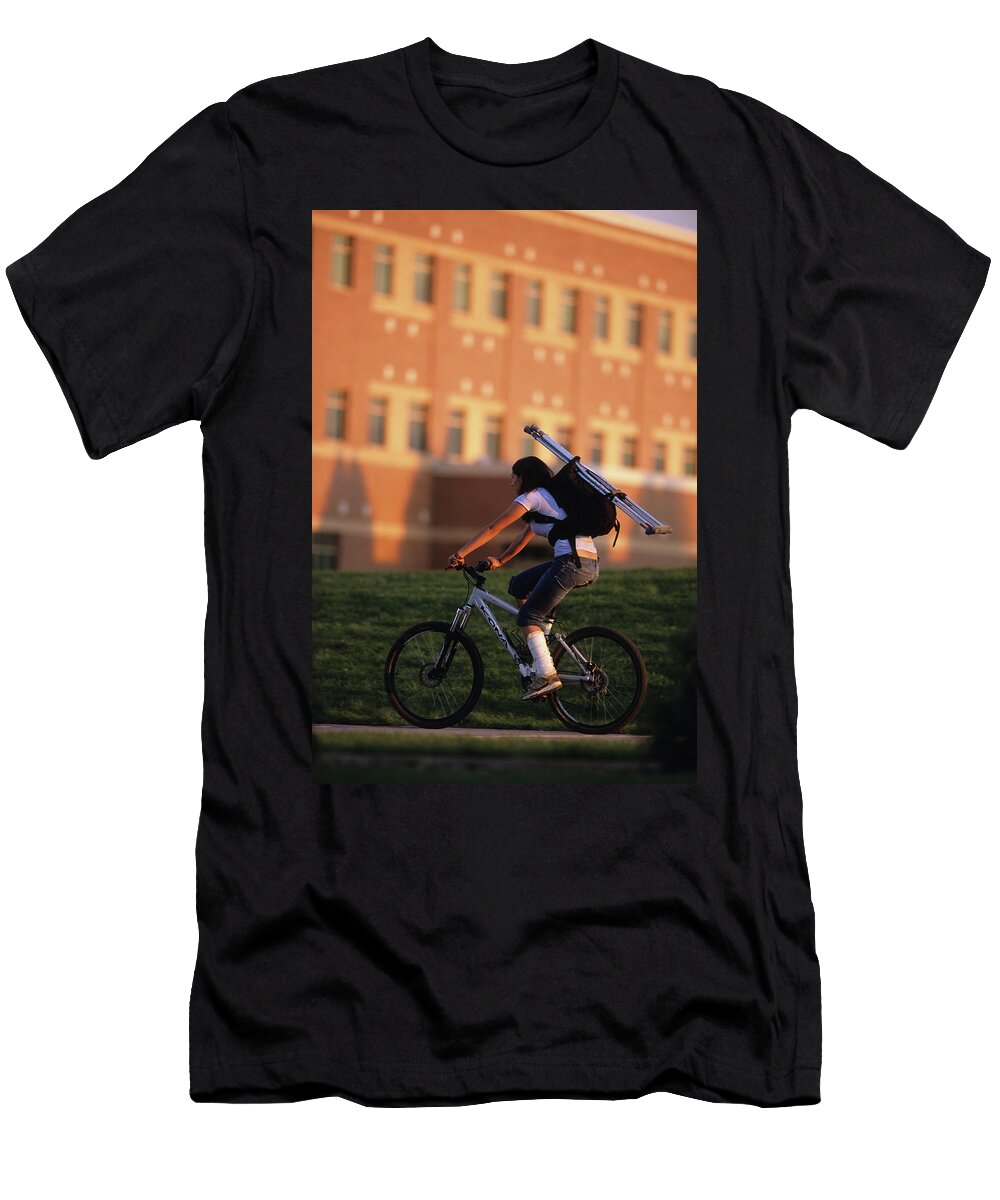 A Young Woman with a Broken Leg Rides Bob Allen T-Shirt