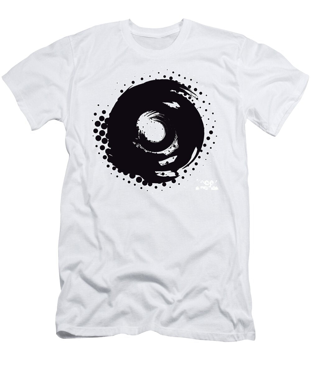 Abstract Black and White Halftone Paintbrush Swirl Circle Shawn Hempel T-Shirt