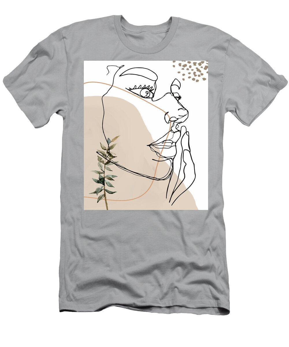 Abstract Womans Face Line Art Tropical Leaves Abstract Shapes Terracotta Aesthetic Card Mounir Khalfouf T-Shirt