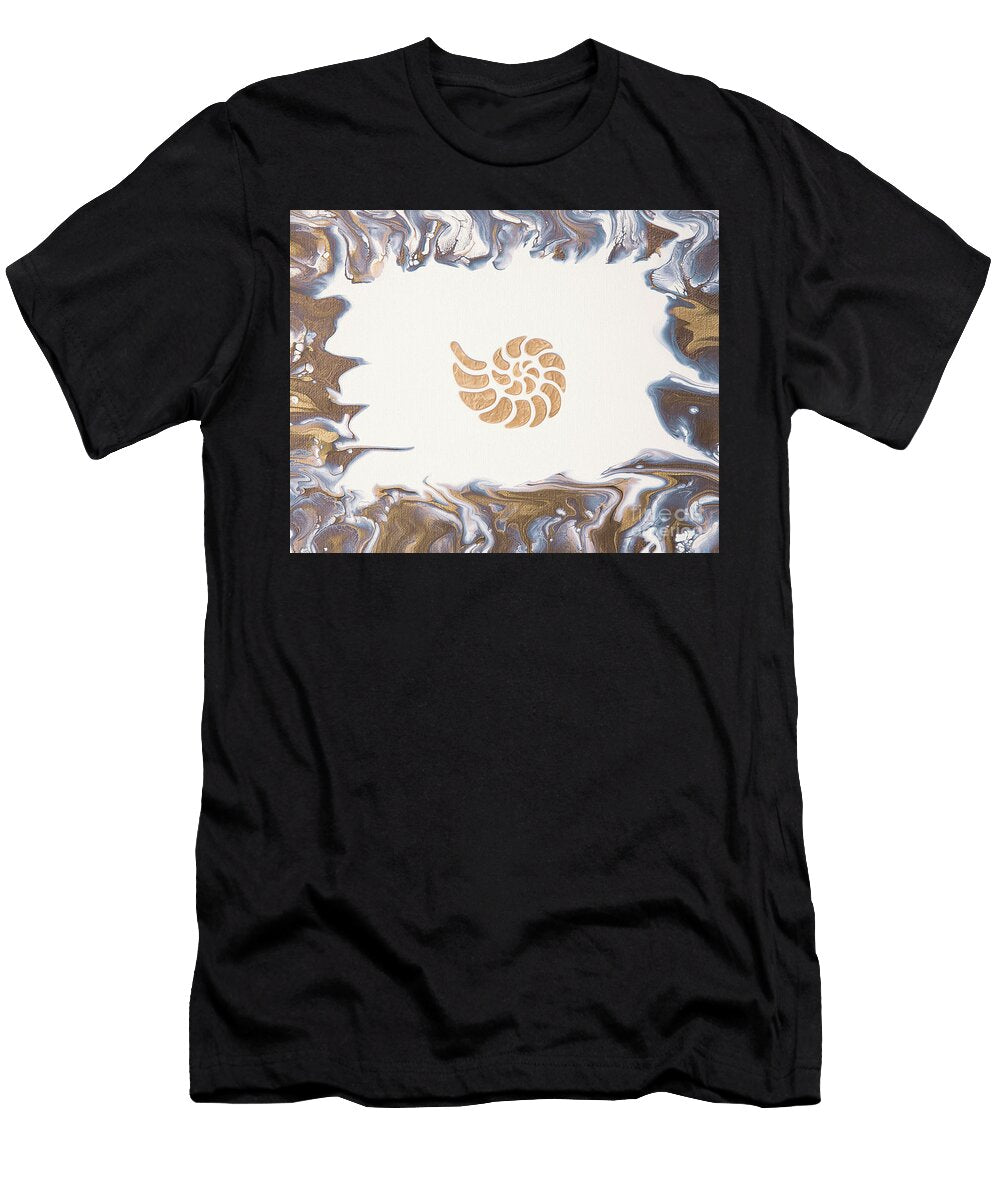 Acrylic Pour Golden Nautilus Shell Elisabeth Lucas T-Shirt
