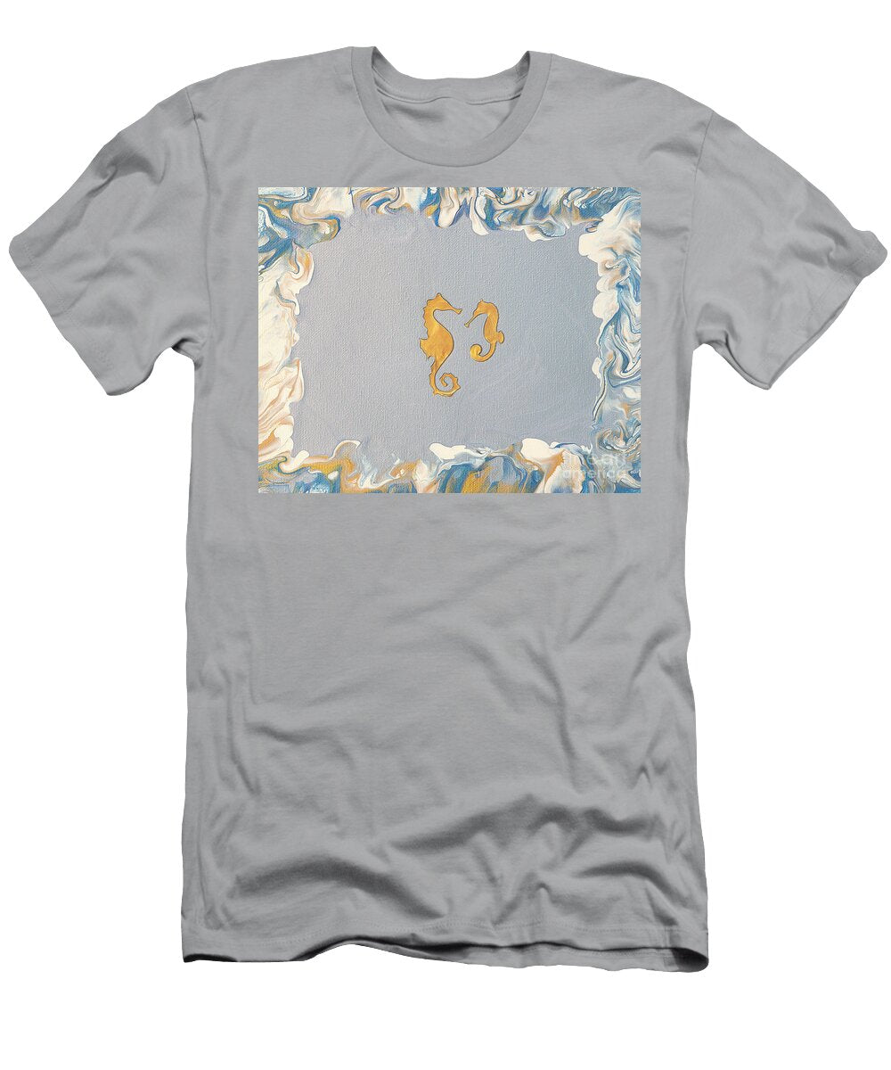 Acrylic Pour Golden Seahorses Elisabeth Lucas T-Shirt