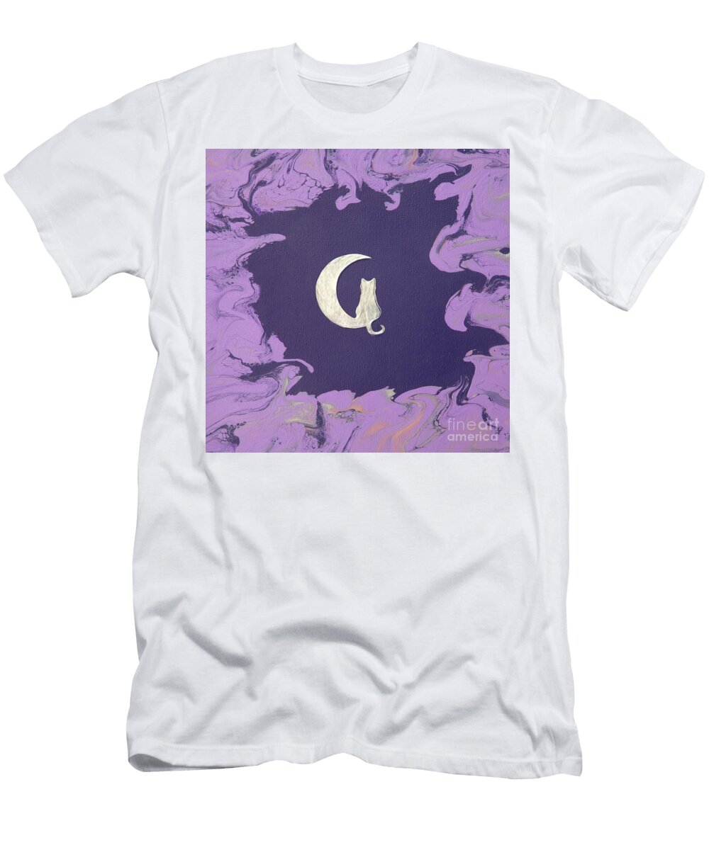 Acrylic Pour Silver Moon Cat Elisabeth Lucas T-Shirt