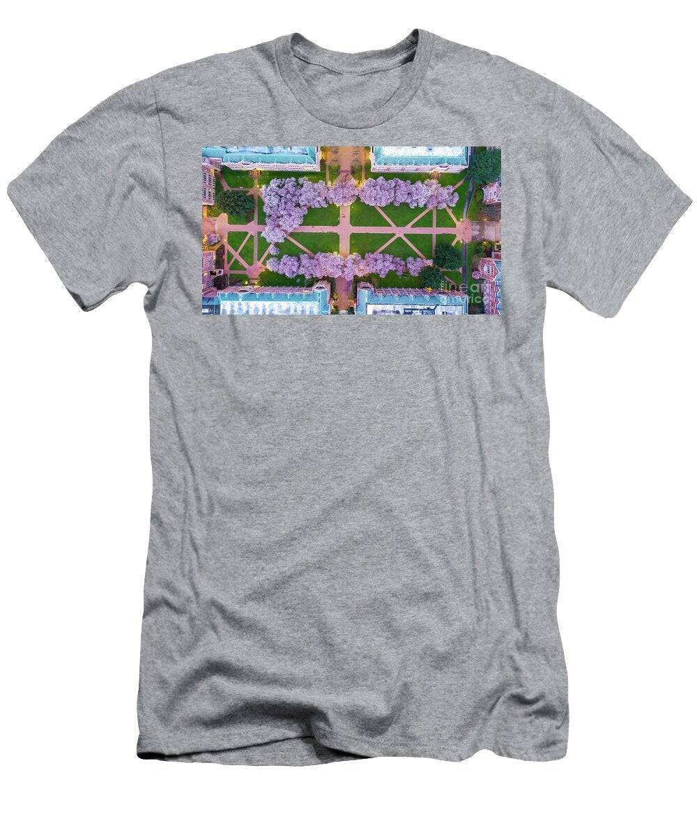 Aerial University of Washington Quad Cherry Blossoms Mike Reid T-Shirt