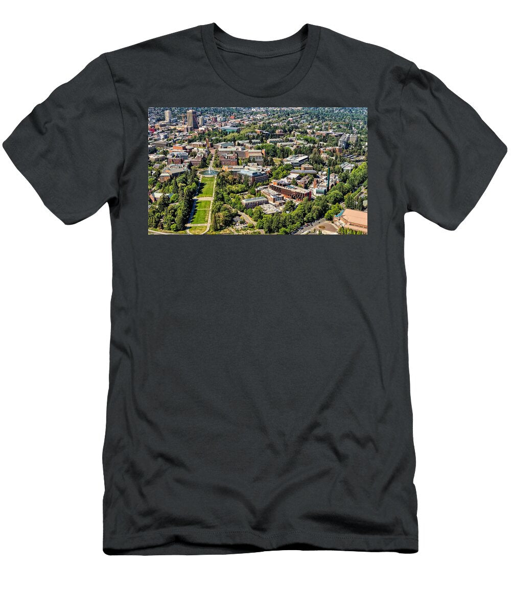 Aerial View of the University of Washington Campus Mountain Dreams T-Shirt