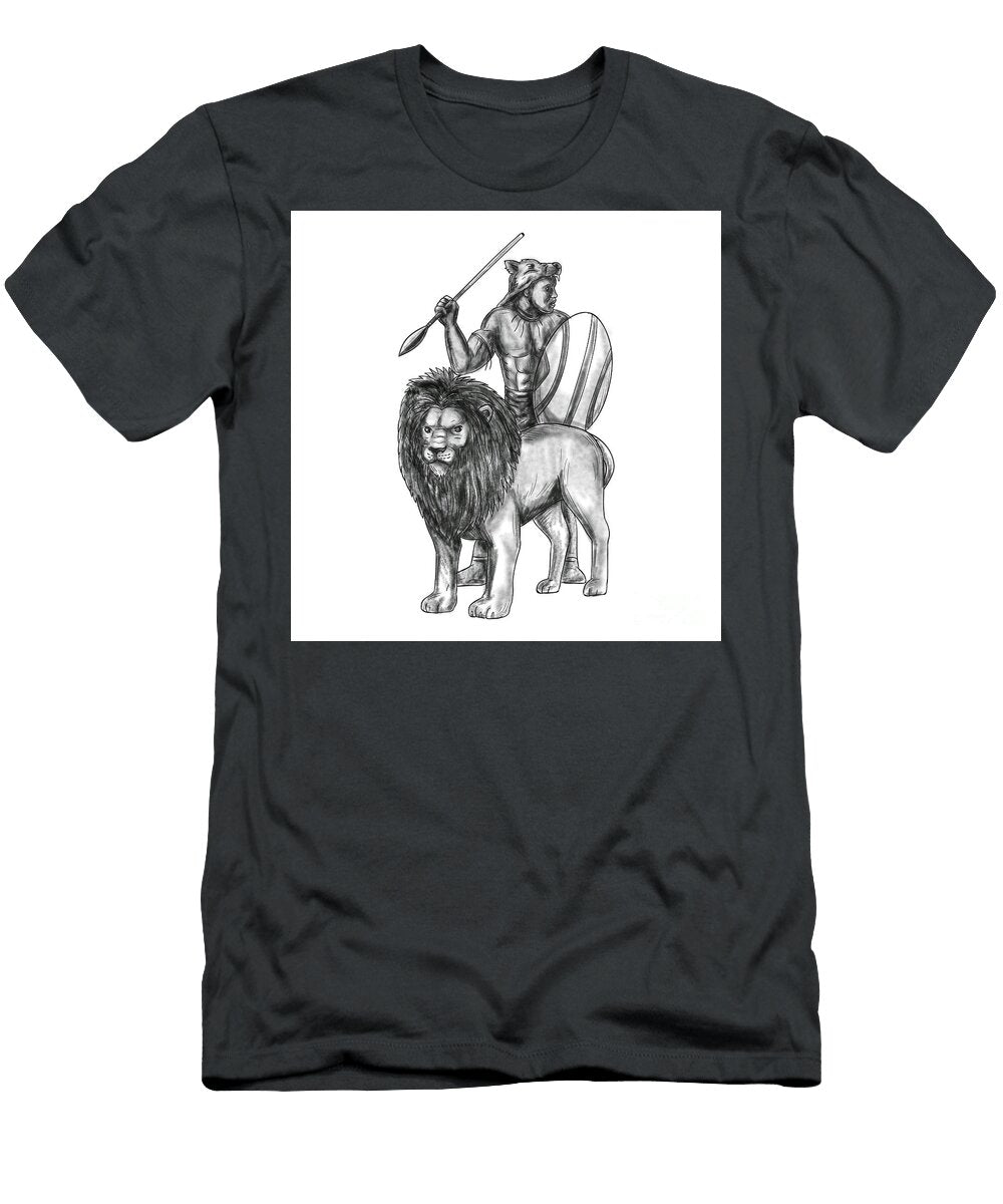 African Warrior Spear Lion Tattoo Aloysius Patrimonio T-Shirt