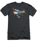 Airplane Vintage Biplane Silhouette Shape Recycled License Plate Art on Blue Barn Wood Design Turnpike T-Shirt