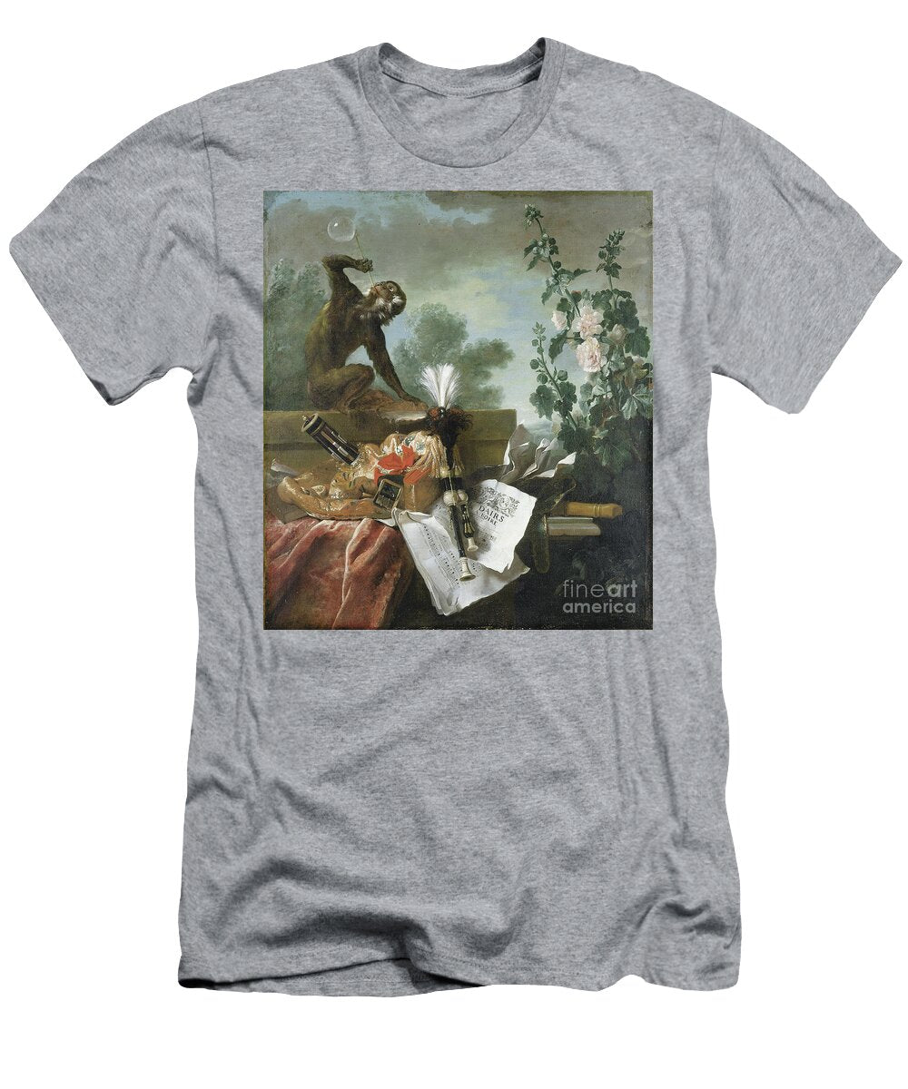An Allegory of Air a Musical Still Life with a Monkey Blowing Bubbles a Musette a Flute and Musical Scores Jean Baptiste Oudry T-Shirt