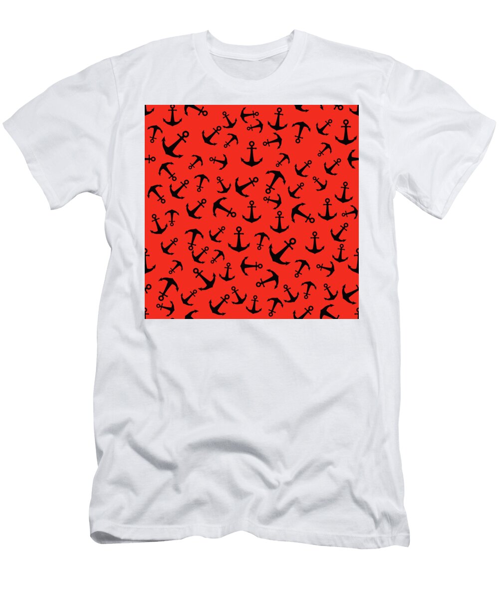 Anchor Pattern Red and Black Studio Grafiikka T-Shirt