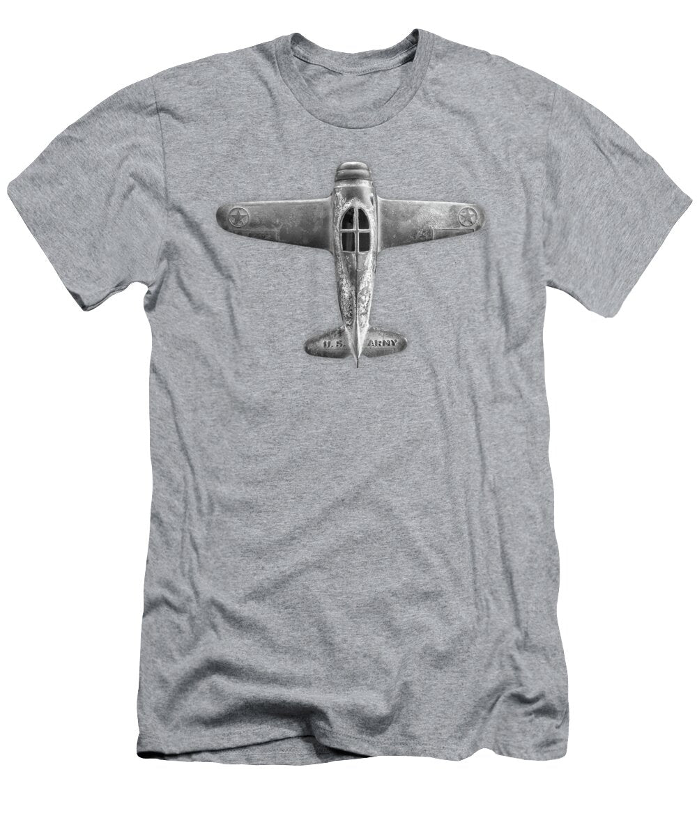 Antique Toy Airplane Floating on White in Black and White Yopedro T-Shirt