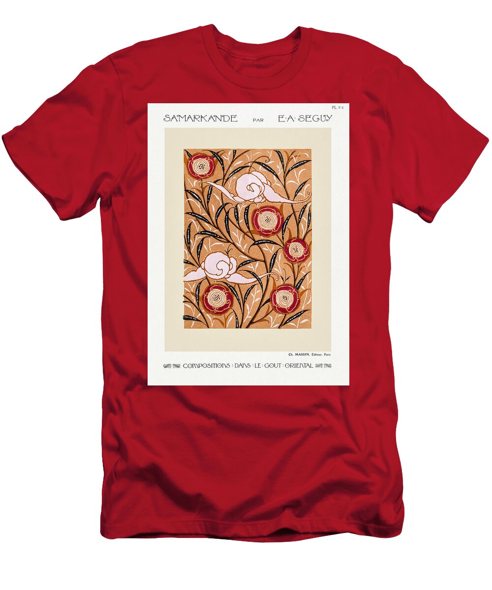 Art Nouveau Flower Pattern Stencil Print in Oriental Style Orig Eugene Seguy T-Shirt