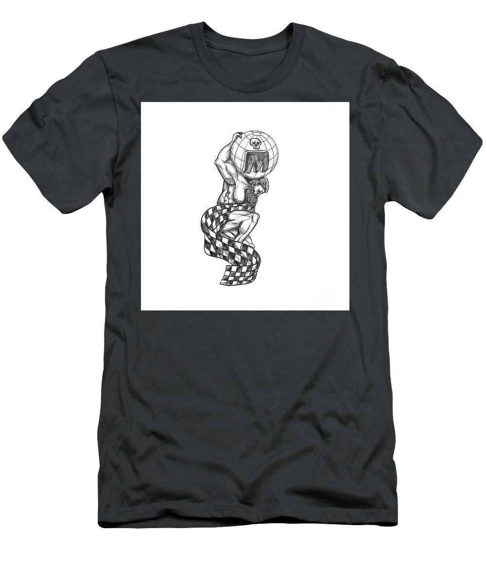 Atlas Lifting Globe Racing Flag Tattoo Aloysius Patrimonio T-Shirt