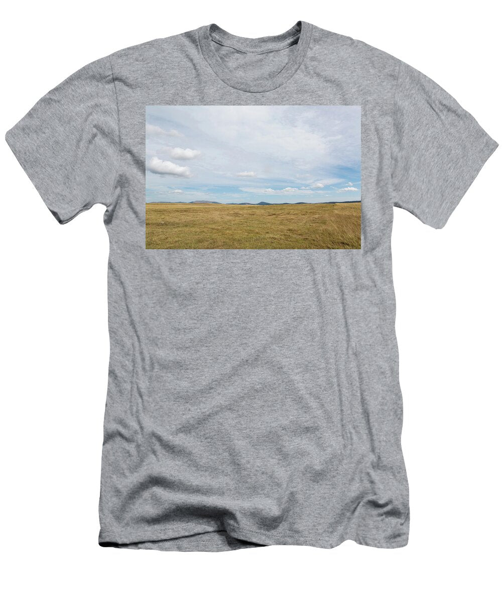 Autumn Field with Yellow Grass and Mountains Elena Saulich T-Shirt