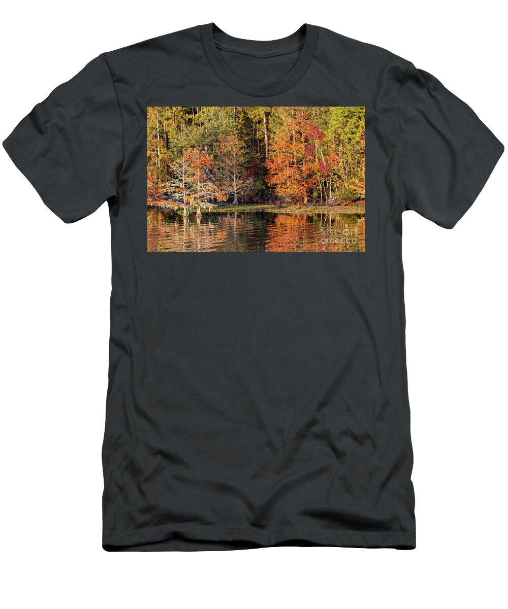 Ba Steinhagen Reservoir Shore with Fall Colors Woodville Jasper East Texas Pineywoods Silvio Ligutti T-Shirt