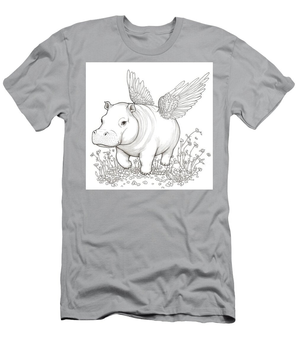 Baby Hippo with Wings in a Field of Flowers Draw Foxxy T-Shirt