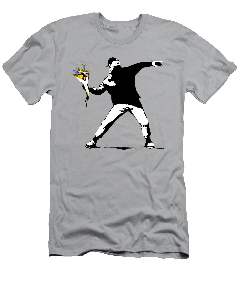 Banksy Protester Throwing a Bouquet of Flowers Wesam Khalil T-Shirt