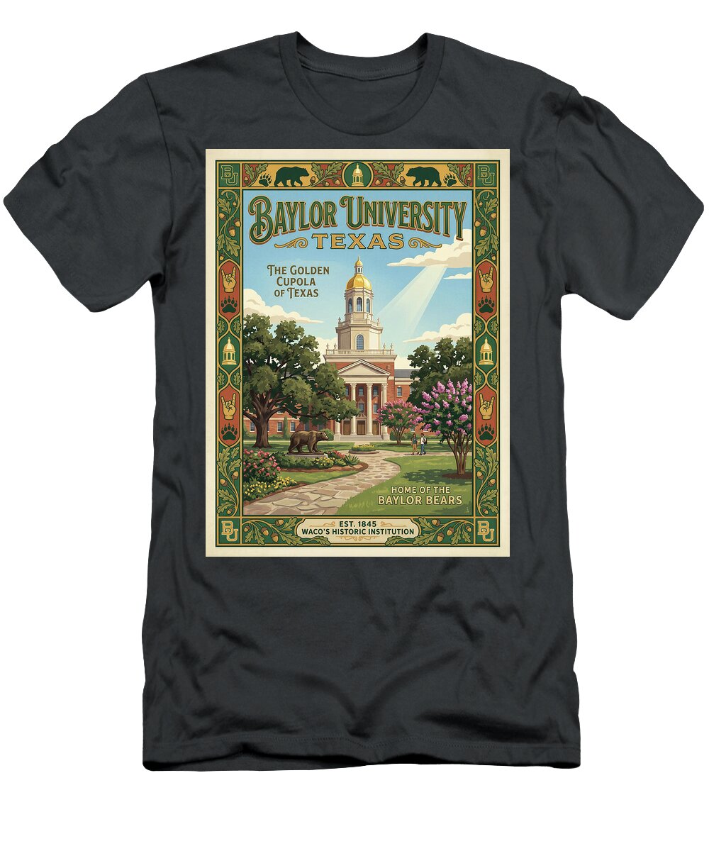 Baylor University Campus Scene Iconic Vintage Travel Poster Sampadart Gallery T-Shirt