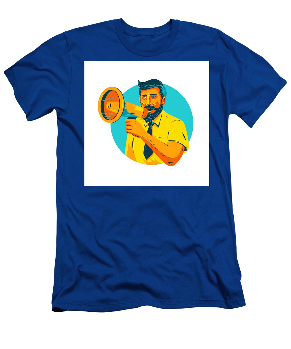 Bearded Hipster Man with Megaphone Wpa Aloysius Patrimonio T-Shirt