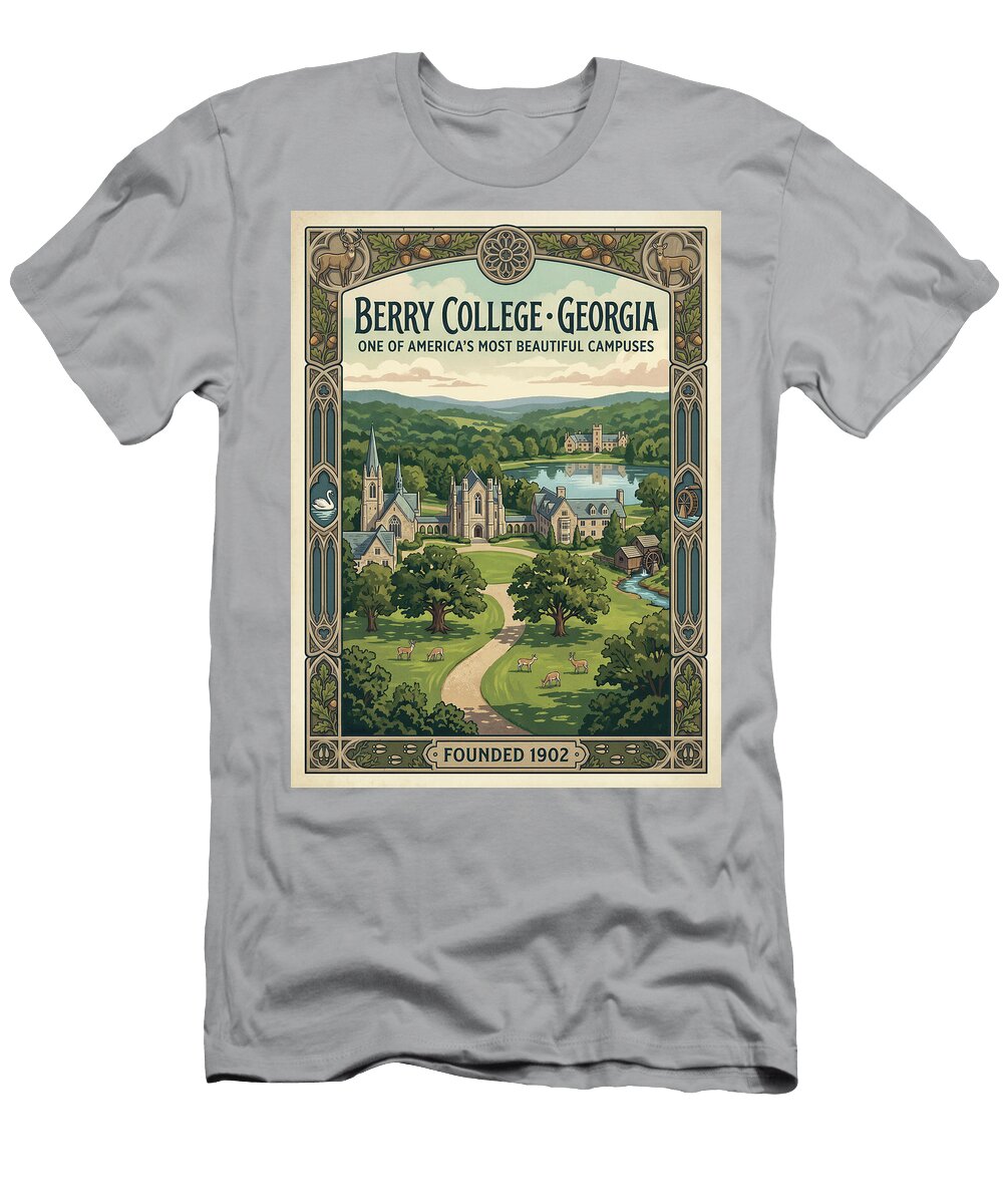 Berry College Campus Scene Iconic Vintage Travel Poster Sampadart Gallery T-Shirt