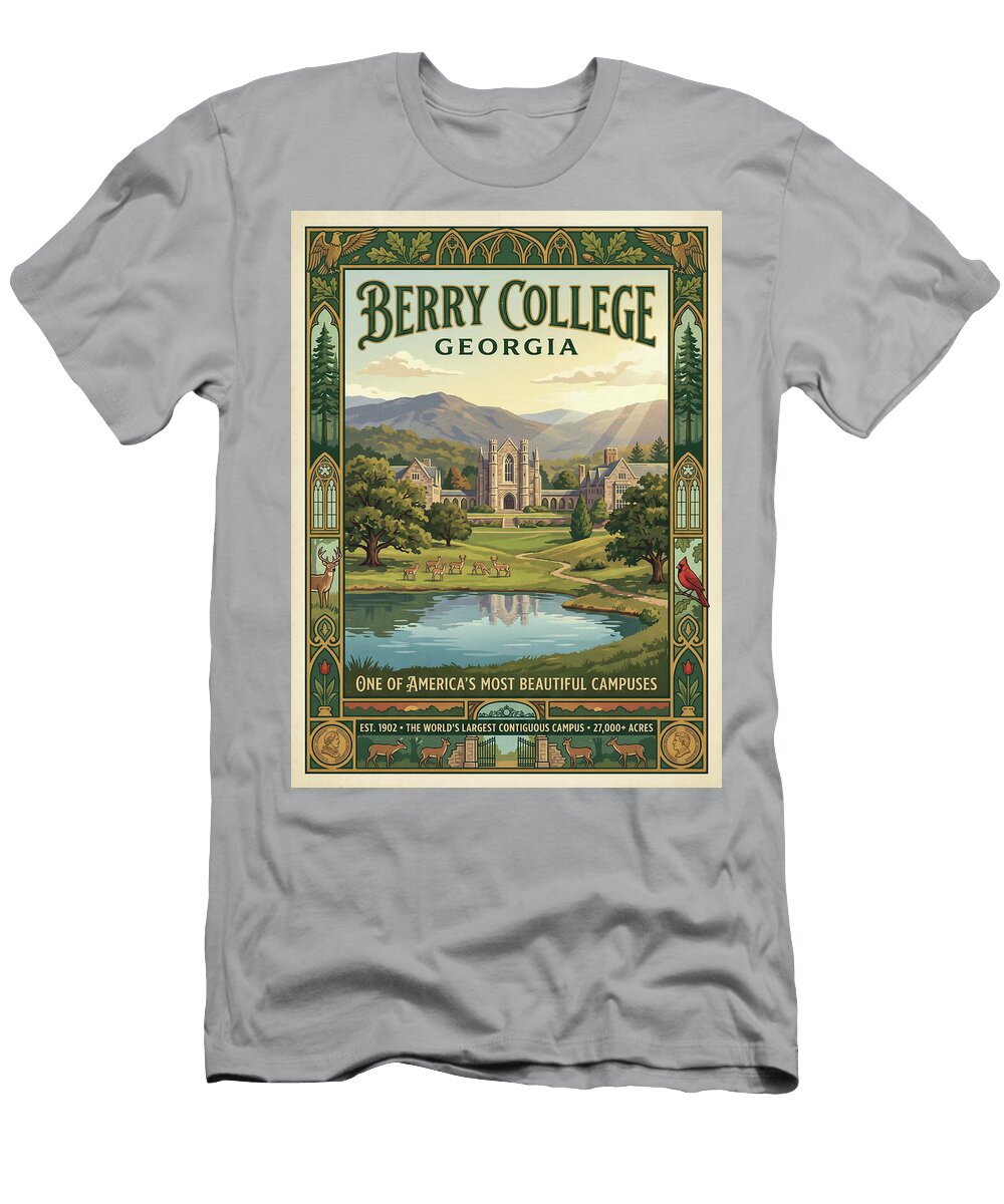 Berry College Scenic Landscape Iconic Vintage Travel Poster Sampadart Gallery T-Shirt