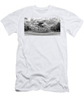 Black White Panorama of Texas Christian University Campus Commons and Frog Fountain Fort Worth Silvio Ligutti T-Shirt