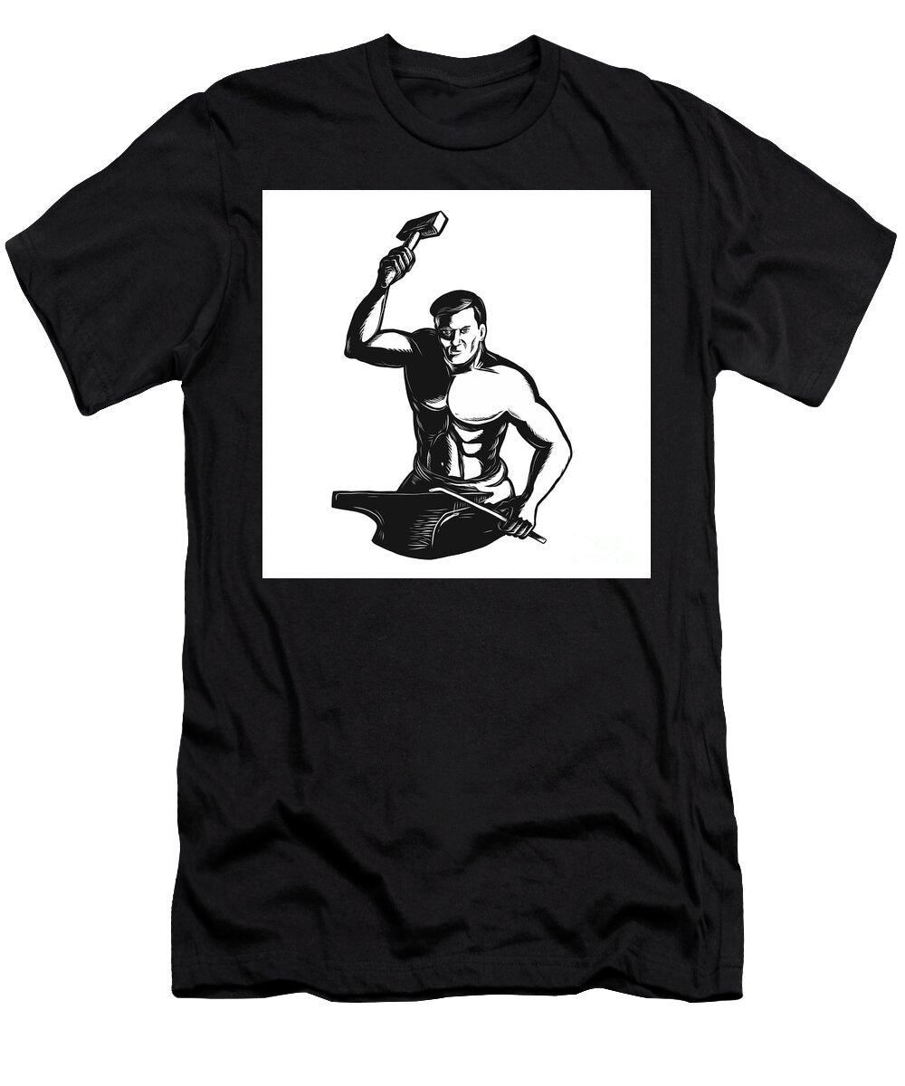 Blacksmith with Hammer Scratchboard Aloysius Patrimonio T-Shirt