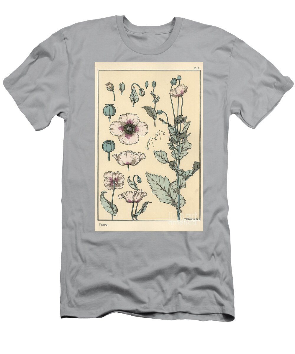 Botanical Illustration of the Poppy with Flower Parts Opium Pod 1897 Lithograph Eugene Grasset T-Shirt