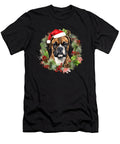 Boxer Puppy Christmas Winter Dog Wreath Red Bow Heidi Joyce T-Shirt