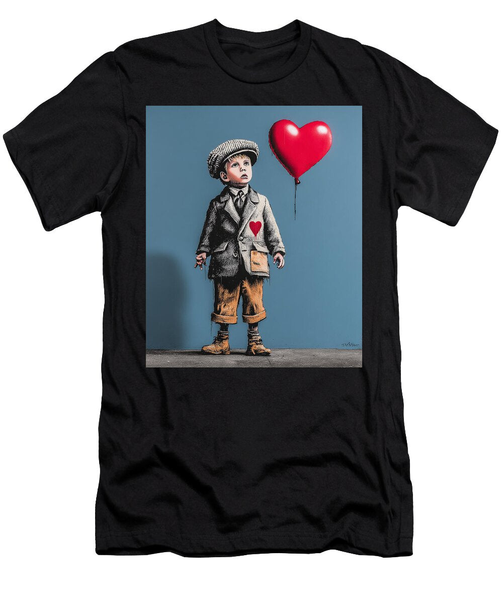 Boy with Heart Balloon Kevin Walker and Pixel Reverie T-Shirt