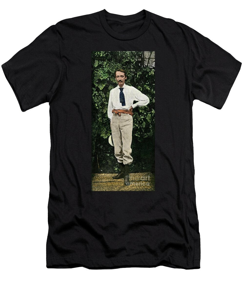 British Author Robert Louis Stevenson 1850 1894 in Samoa About 1890 Hand Colored Halftone Reproduction of a 19th Century Photograph American School T-Shirt