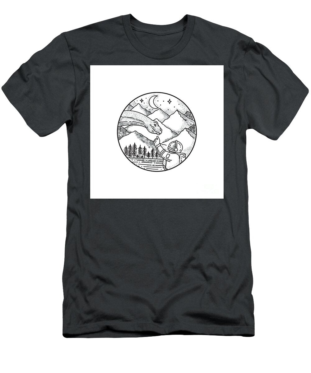 Brontosaurus Astronaut Mountain Circle Tattoo Aloysius Patrimonio T-Shirt